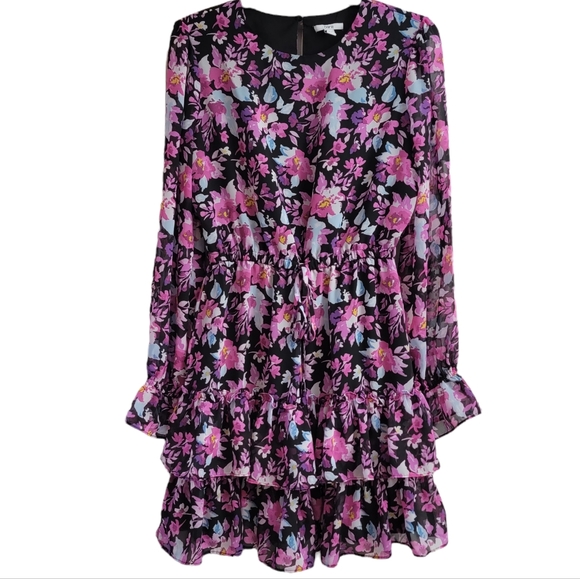 Bar III Dresses & Skirts - Bar III Floral Colorful Mini Tiered Ruffle Long Sleeved Dress Size Medium